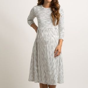 PINKBLUSH Ivory Striped Maternity Midi Dress-Small